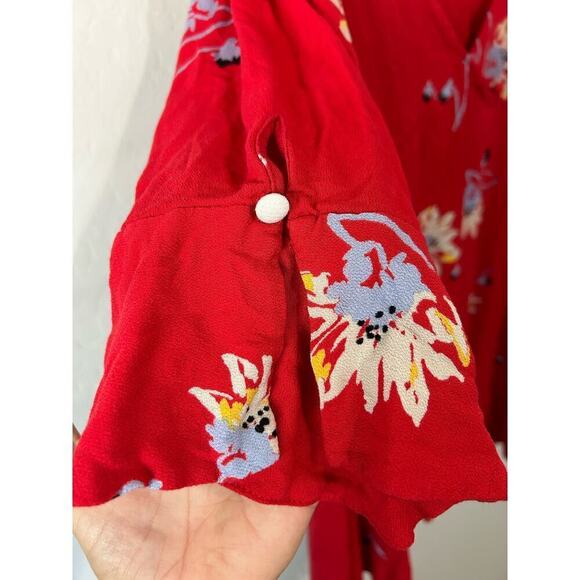 Free People Time On My Side Red Floral Mini Wrap Dress Size M Valentine’s Day - Picture 4 of 16
